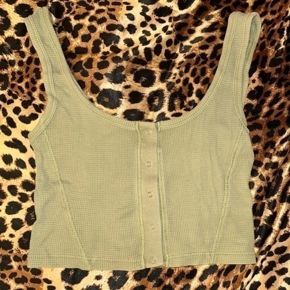 Forever 21 Sage Green Button Up Cropped Tank
